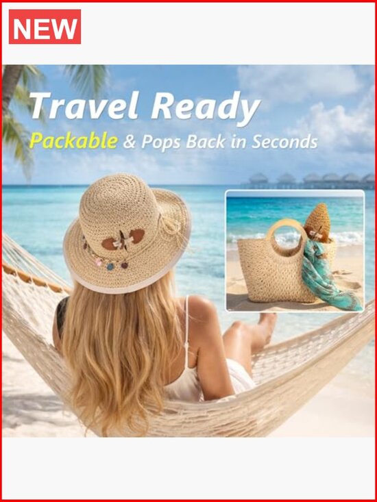 UPF 80+ Cooling Straw Sun Hat with Ponytail Opening & Chin Strap main image 4